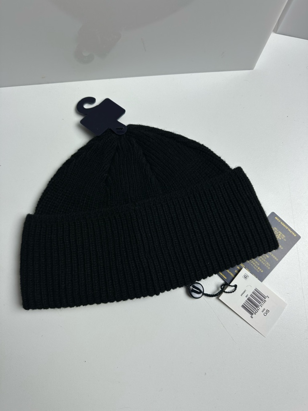 Polo Ralph Lauren Multi Patch Script Logo Black Knit Beanie Hat Black Cap NWT - Picture 2 of 5